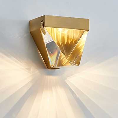 Wall Mounted Lamps Brass Finish Crystal Shade Flush Mount Wall Sconce for Bedroom