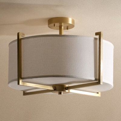5-Light Flush Mount Lighting Traditional Style Drum Shape Fabric Ceiling Mounted Fixture