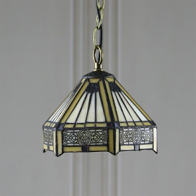 Beige Geometric Pendant Lights Tiffany Style Glass 1 Light Pendant Lighting