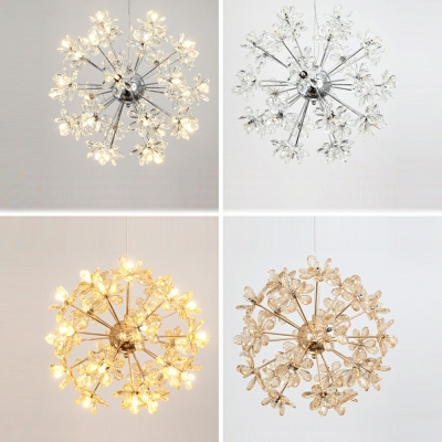 Crystal Flower Chandelier Light Modern Style 18 Lights Chandelier Light Fixtures in Beige