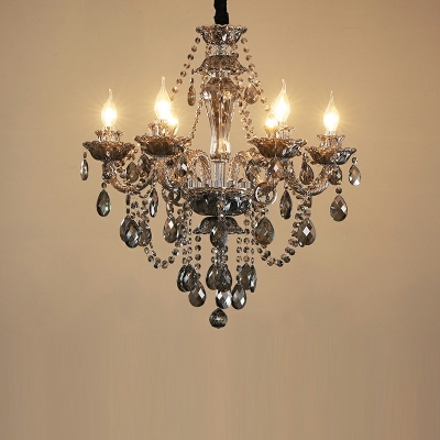 European Style Candle-Style Ceiling Chandelier Crystal Prisms 8-Lights Chandelier Lighting in Black