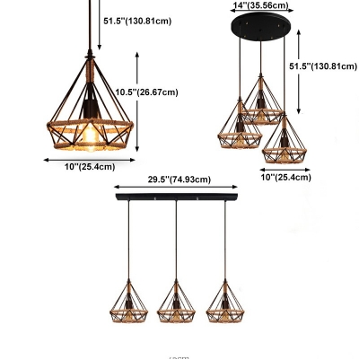 Industrial Hanging Pendant Lights Manila Rope Hanging Lamp Kit for Living Room Dining Room