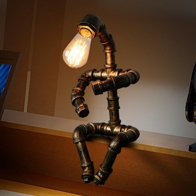 Industrial Style Robot Water Pipe Desk Lamp Metal Bedside Table Light for Bar Cafe