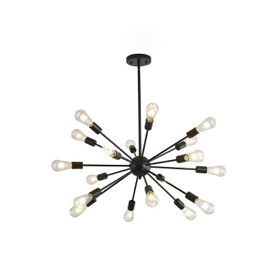 Modern Style Sputnik Chandelier Lights Metal 18-Lights Chandelier Lighting in Black