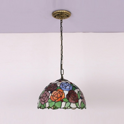 Rose Pendant Lamp Tiffany Style Stained Glass 1 Light Pendant Ceiling Lights in Green