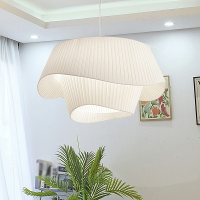 White Waved Hanging Light Fixtures Modern Style Silk 1 Light Hanging Light Kit