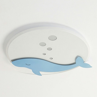1-Light Flush Mount Lighting Kids Style Whale Shape Metal Remote Control Stepless Dimming Ceiling Mounted Fixture