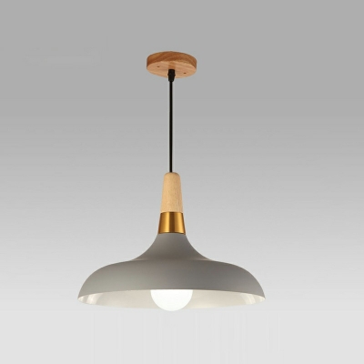 1-Light Hanging Light Kit Minimalism Style Cone Shape Wood Suspension Lamp