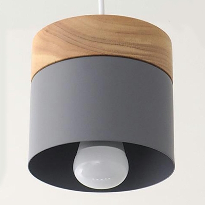 1-Light Pendant Light Fixtures Minimalism Style Cylinder Shape Wood Hanging Ceiling Lights