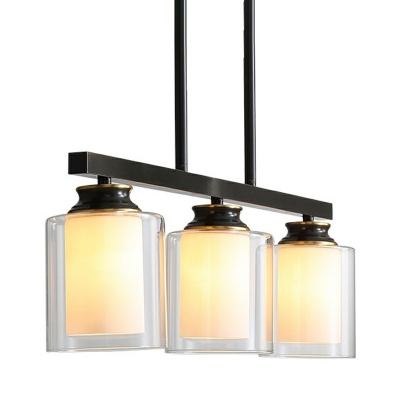 3-Light Hanging Island Lights Industrial Style Cylinder Shape Metal Chandelier Light