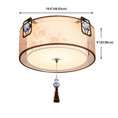 5-Light Flush Mount Light Traditional Style Square Shape Fabric Ceiling Mount Lighting