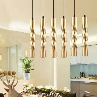 Cylinder Pendant Light Fixtures Modern Style Metal 1-Light Hanging Pendant Lights in Gold