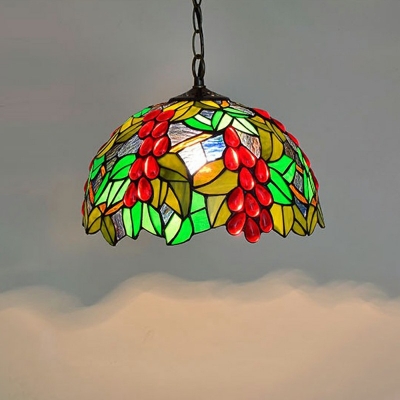 1 Light Fruit Hanging Light Kit Tiffany Style Glass Pendant Lighting in Red