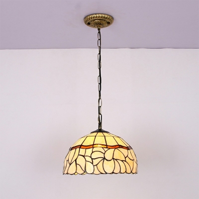 1 Light Half-Circle Shade Hanging Light Kit Tiffany Style Glass Pendant Lighting in Beige