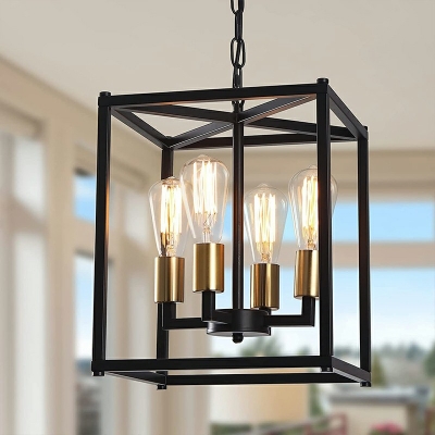 4-Light Chandelier Lighting Modern Style Cage Metal Hanging Light Fixture