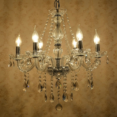 Dangling Crystal Balls Chandelier Lamp European Style Faceted Glass 8-Lights Chandelier Pendant Light in White