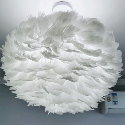 Globe Feather Suspended Lighting Fixture White Modern Chandelier Lighting for Living Room