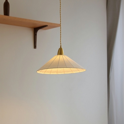 Silk Conical Hanging Light Modern Style 1 Light Hanging Light Fixtures in Beige
