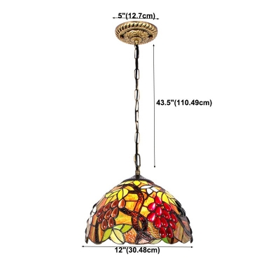 Stained Glass Grape Ceiling Pendant Light Tiffany Style 1 Light Ceiling Pendant Lamp in Red