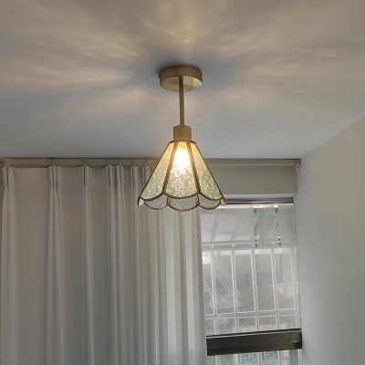 Traditional Glass Semi Flush Mount Ceiling Fixture Brass and Glass Close to Ceiling Lamp for Living Room