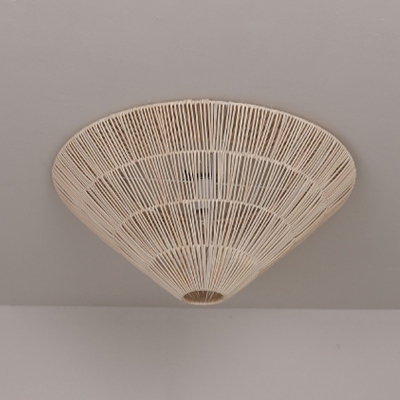 1-Light Flush Pendant Light Modernist Style Cone Shape Rattan Ceiling Mounted Fixture