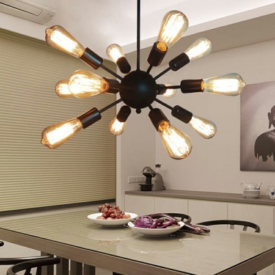 12-Light Pendant Ceiling Lights Simplicity Style Sputnik Shape Metal Chandelier Lighting