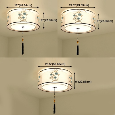 5-Light Flush Pendant Ceiling Light Traditional Style Cylinder Shape Fabric Ceiling Mount Chandelier