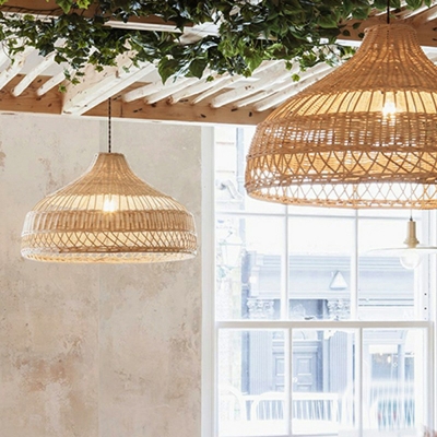 Cane Domed Pendant Lighting Fixtures Modern Style 1 Light Ceiling Pendant Lamp in whitewash
