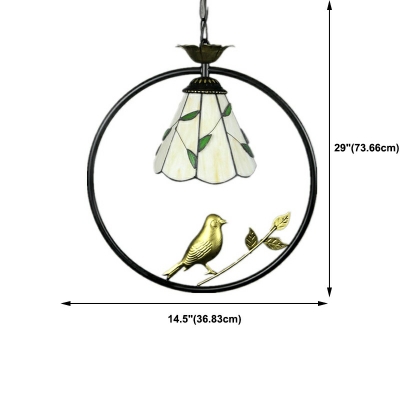 Glass Bell Hanging Light Tiffany Style 1 Light Hanging Ceiling Light in White