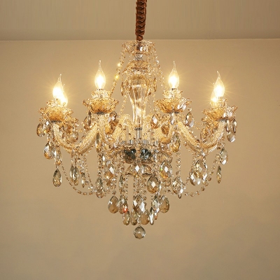 Gold Candle Chandelier Lamp European Style Beveled Crystal 6 Lights Chandelier Light Fixture