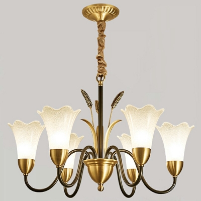 Gold Flower Chandelier Light Traditional Style Ivory Glass 5-Lights Chandelier Lights