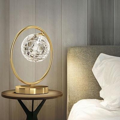 Modern Round Table Lamp LED Glass Shade Desk Lamp for Bedroom