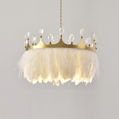 Round Suspended Lighting Fixture Feather Modern Chandelier Lamp for Living Room