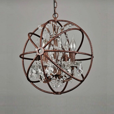 Rust Wire Globe Chandelier Lamp Modern Style Metal 4 Lights Chandelier Light Fixture