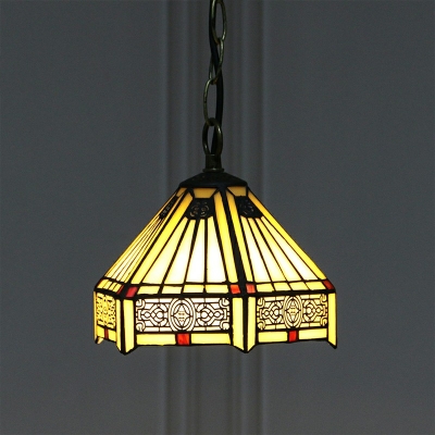Tiffany Style Cone Pendant Light Stained Beige Glass 1 Light Pendant Lighting in Yellow