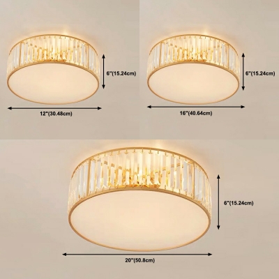 3-Light Flush Mount Lamp Traditional Style Drum Shape Metal Close To Ceiling Light