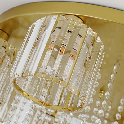 3-Light Flush Mount Lighting Minimal Style Cylinder Shape Crystal Ceiling Mounted Fixture