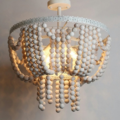 4-Light Pendant Ceiling Lights Traditional Style Beaded Shape Wood Chandelier Lighting