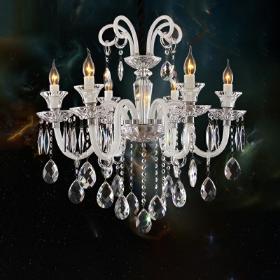 6 Lights Curvy Arm Chandelier Light European Style Crystal Chandelier Lighting Fixtures in Beige