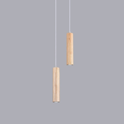 1-Light Pendant Lighting Fixtures Minimalism Style Tube Shape Wood Hanging Ceiling Light