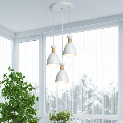 3-Light Pendant Lighting Minimalistic Style Cone Shape Wood Hanging Ceiling Lights