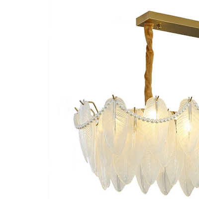 8-Light Island Lighting Modernist Style Feather Shape Glass Ceiling Pendant Light