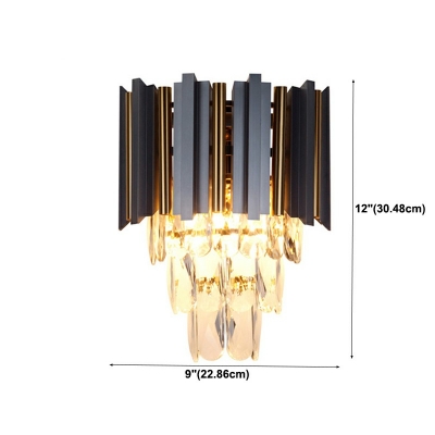 Black Finish Crysyal Wall Mounted Lamps Warm Light Flush Mount Wall Sconce for Bedroom