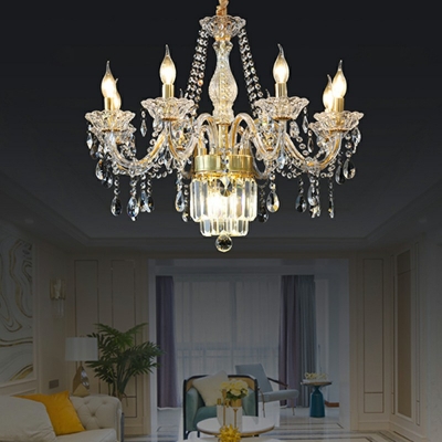 Crystal With Clear Crystal Orbs Chandelier Light European Style 8 Lights Chandelier Light Fixtures in Beige