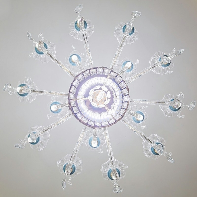 Flared Hanging Chandelier European Style Beveled K9 Crystal 6 Lights Chandelier Light in Blue