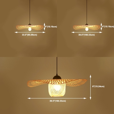 Rattan Fiber Scalloped Hanging Light Kit Modern Style 1-Light Hanging Lamp Kit in Wood