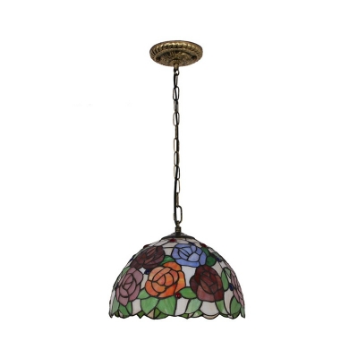 Rose Pendant Lamp Tiffany Style Stained Glass 1 Light Pendant Ceiling Lights in Green
