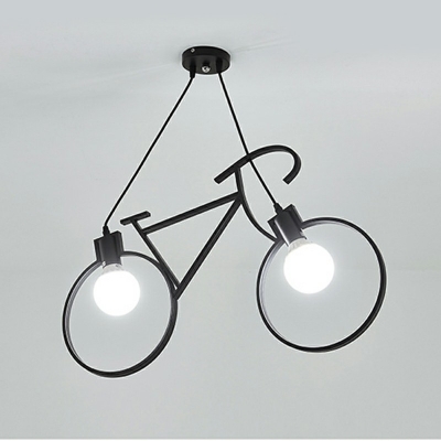 2-Light Hanging Ceiling Light Contemporary Style Bicycle Shape Metal Suspension Pendant