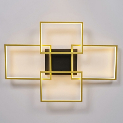 4-Light Flush Mount Chandelier Lighting Contemporary Style Rectangle Shape Metal Ceiling Mounted Fixture
