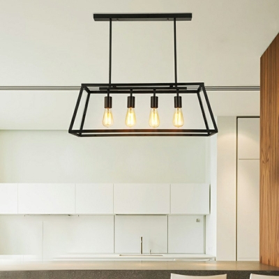 4-Light Hanging Island Lights Industrial Style Trapezoid Shape Metal Pendant Chandelier